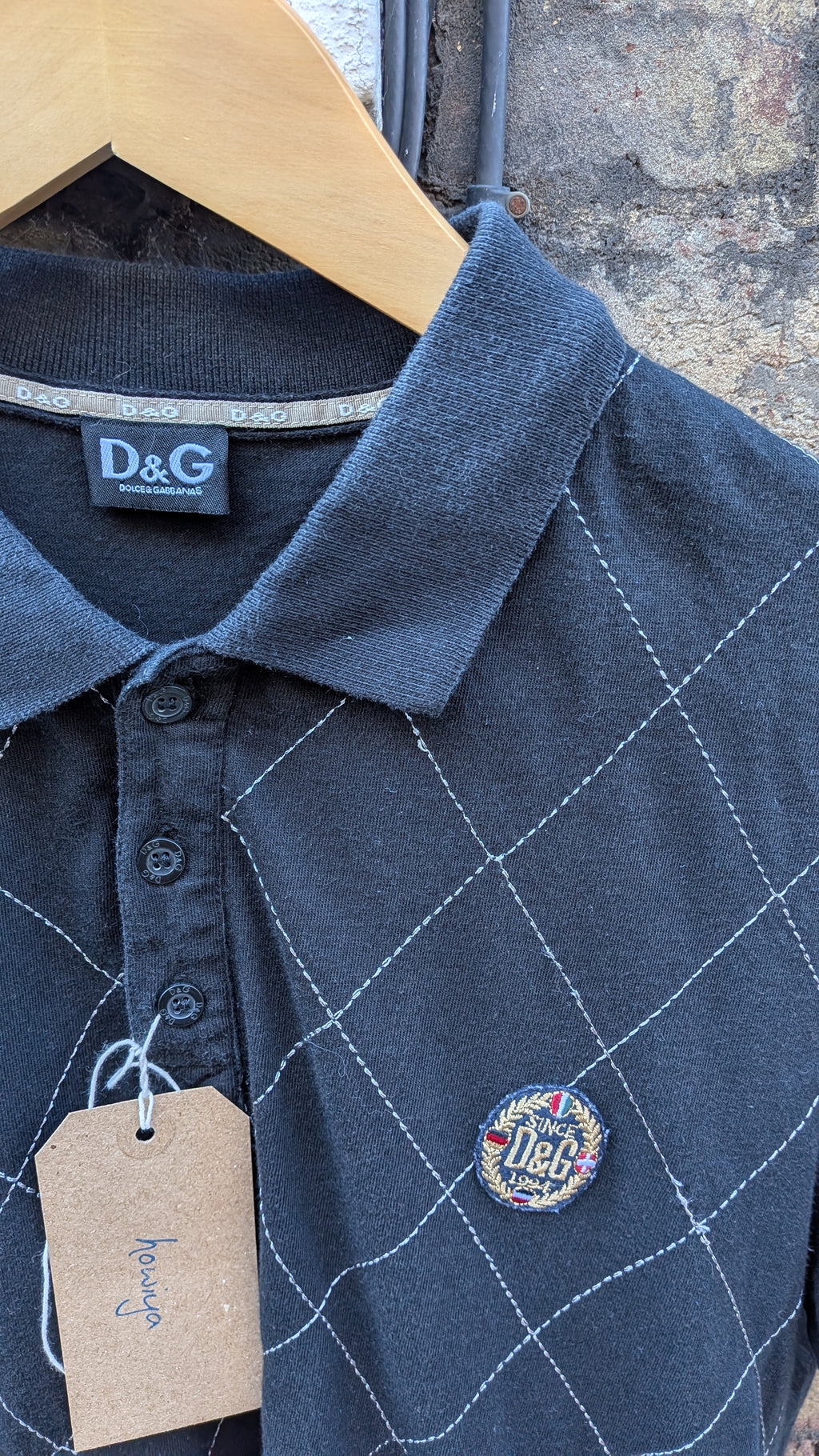 D&G Dolce & Gabbana Polo Shirt – Black Argyle (S)