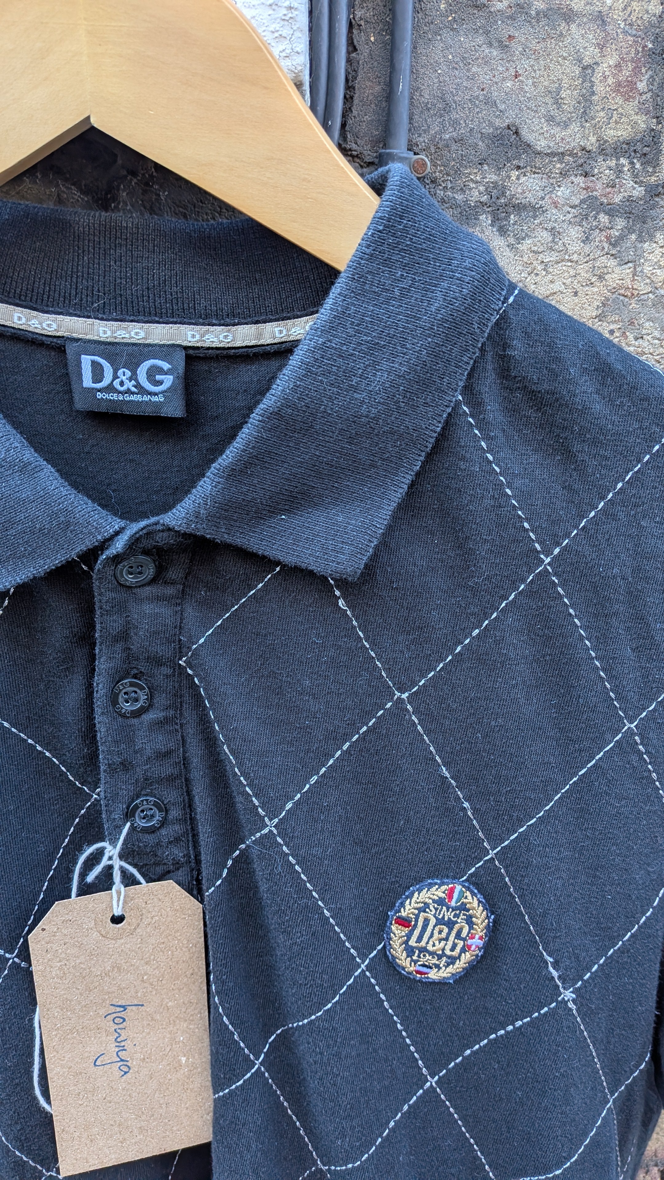 D&G Dolce & Gabbana Polo Shirt – Black Argyle (S)