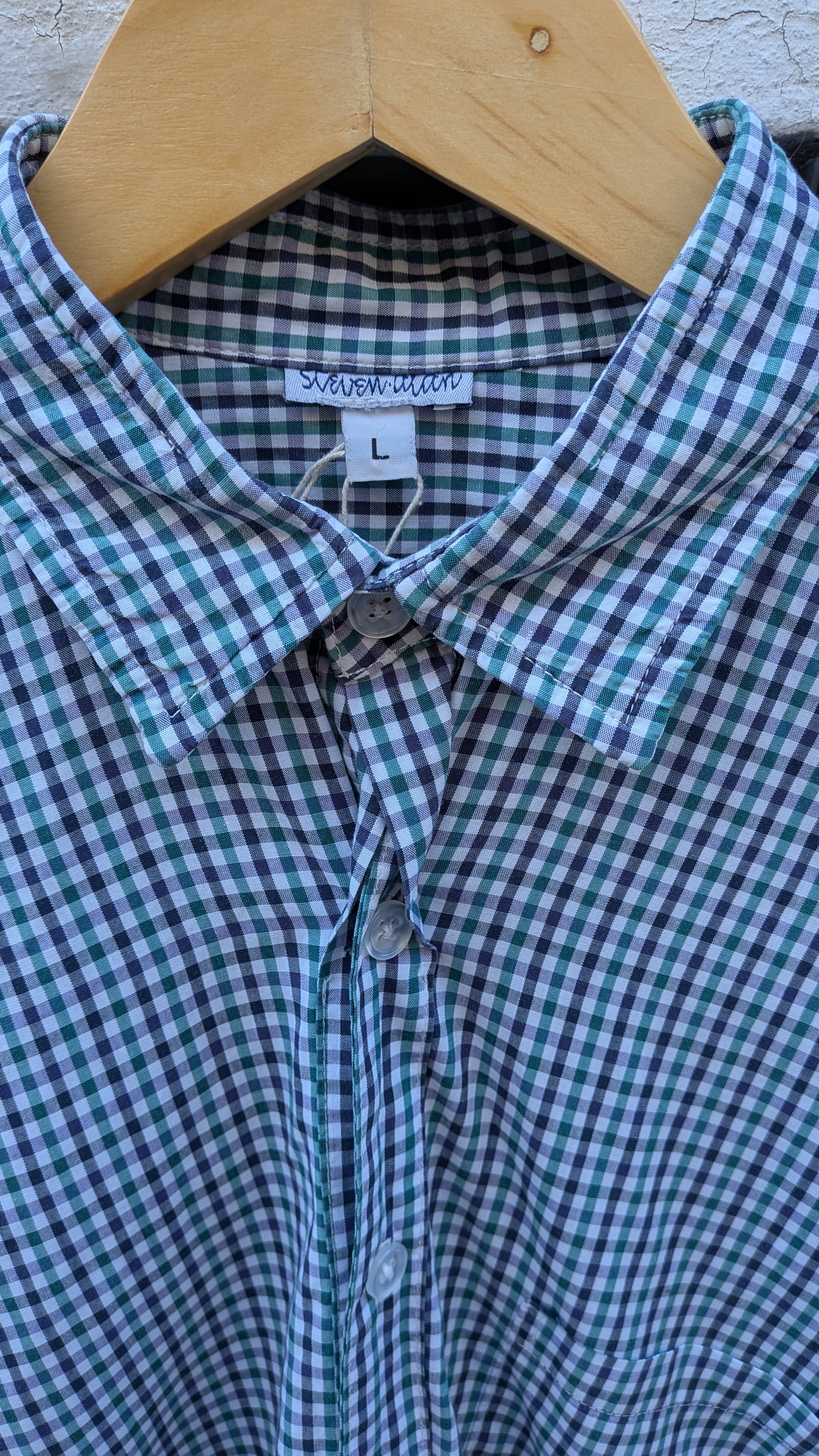 Steven Alan Gingham Shirt – Green/Navy Check (L) Made in USA