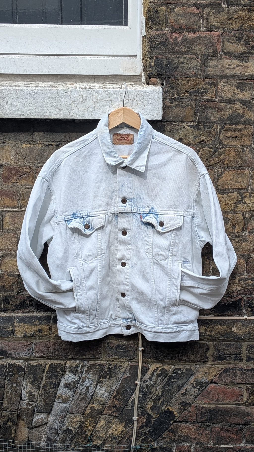 Vintage 80s Levi's Trucker — Bleach Wash, Visible Mending, Made in USA