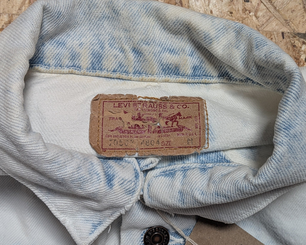 Vintage 80s Levi's Trucker — Bleach Wash, Visible Mending, Made in USA
