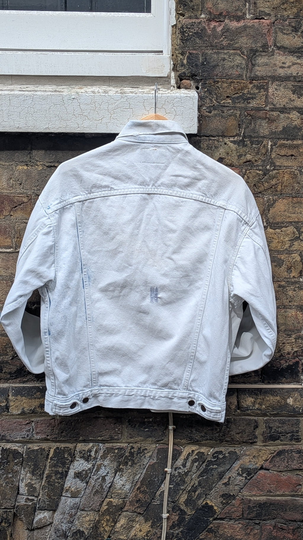 Vintage 80s Levi's Trucker — Bleach Wash, Visible Mending, Made in USA