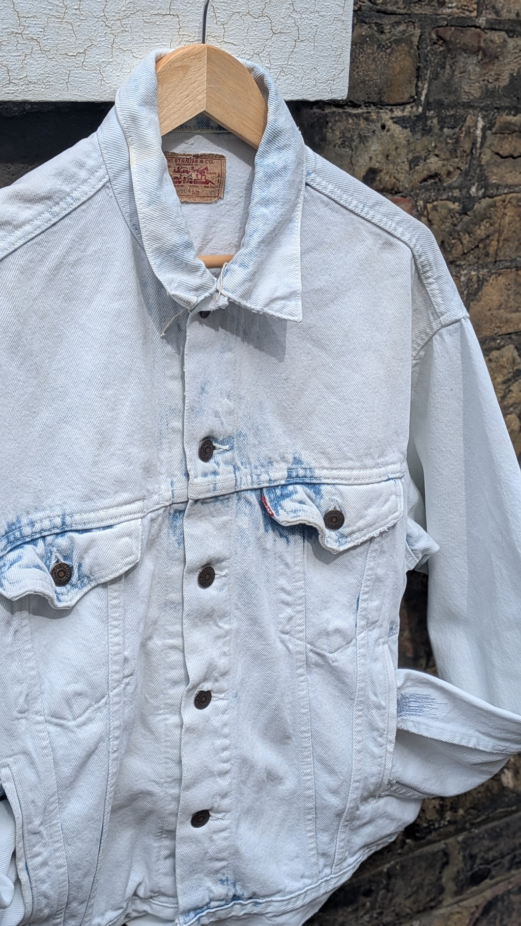Vintage 80s Levi's Trucker — Bleach Wash, Visible Mending, Made in USA