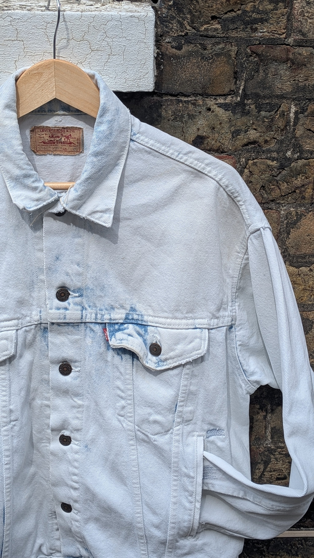 Vintage 80s Levi's Trucker — Bleach Wash, Visible Mending, Made in USA
