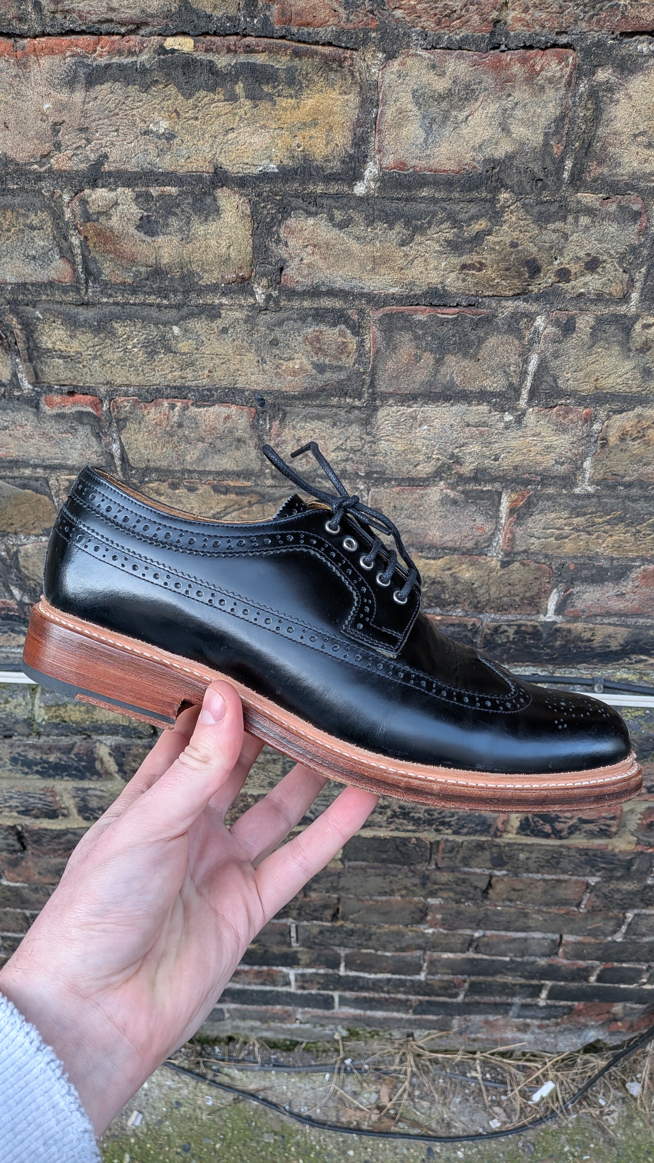 Grenson “Sid” Black Leather Brogues – UK 9 G (Wide Fit)