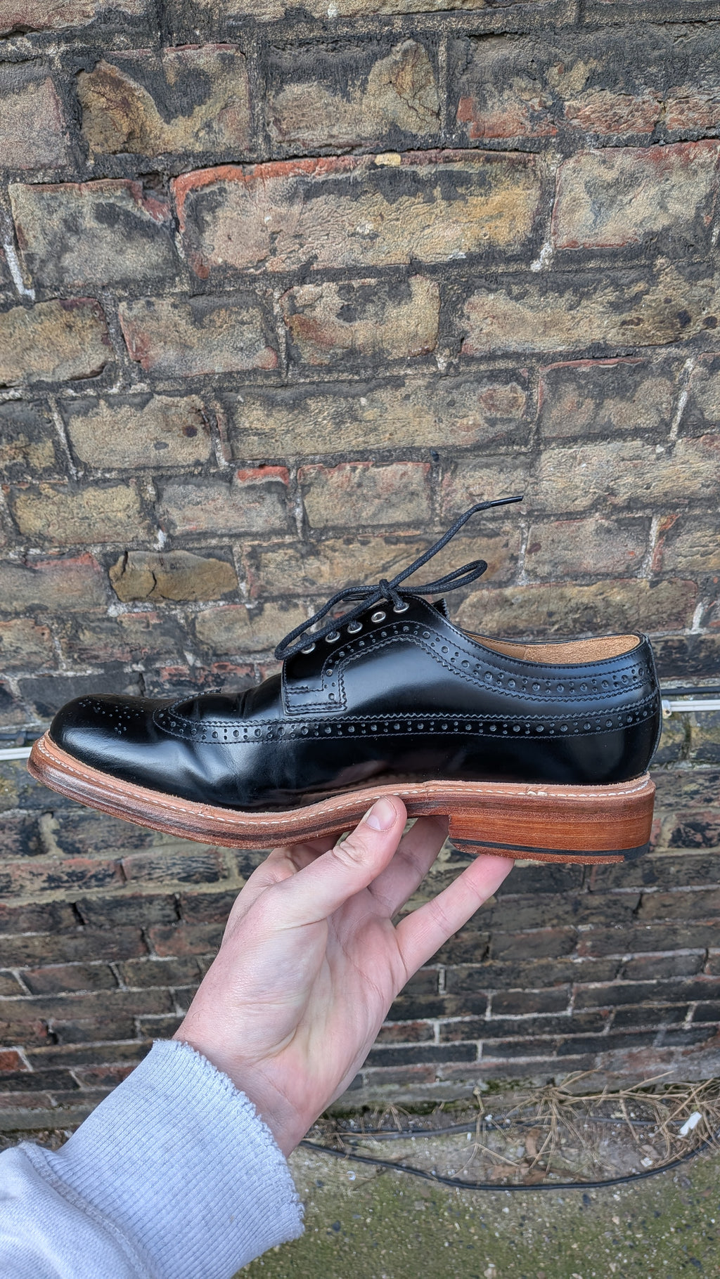 Grenson “Sid” Black Leather Brogues – UK 9 G (Wide Fit)