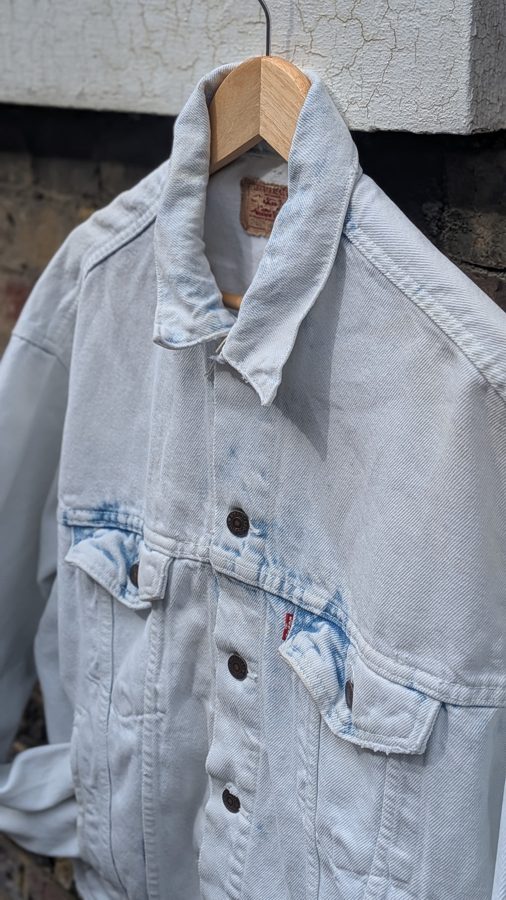 Vintage 80s Levi's Trucker — Bleach Wash, Visible Mending, Made in USA