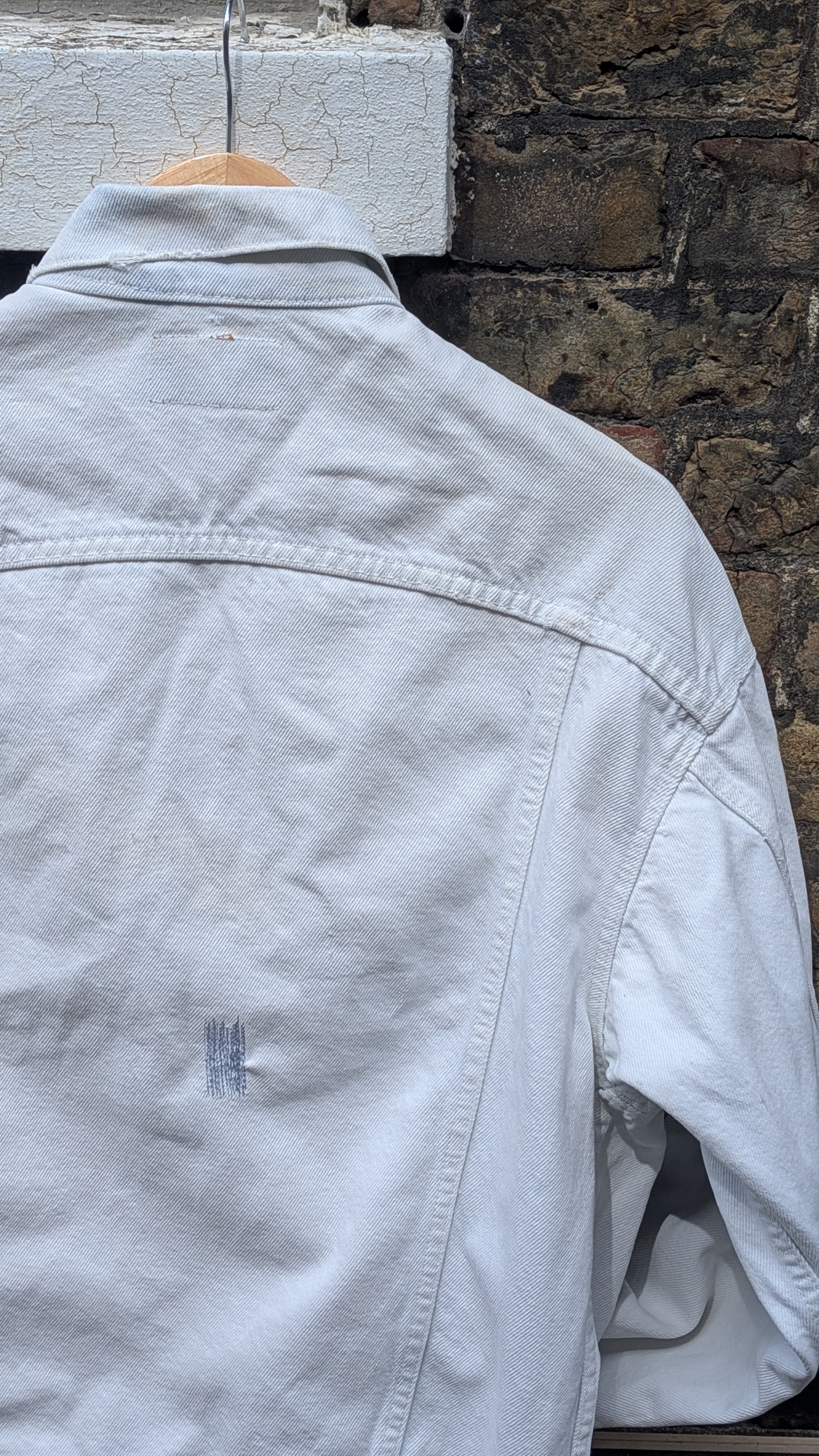 Vintage 80s Levi's Trucker — Bleach Wash, Visible Mending, Made in USA