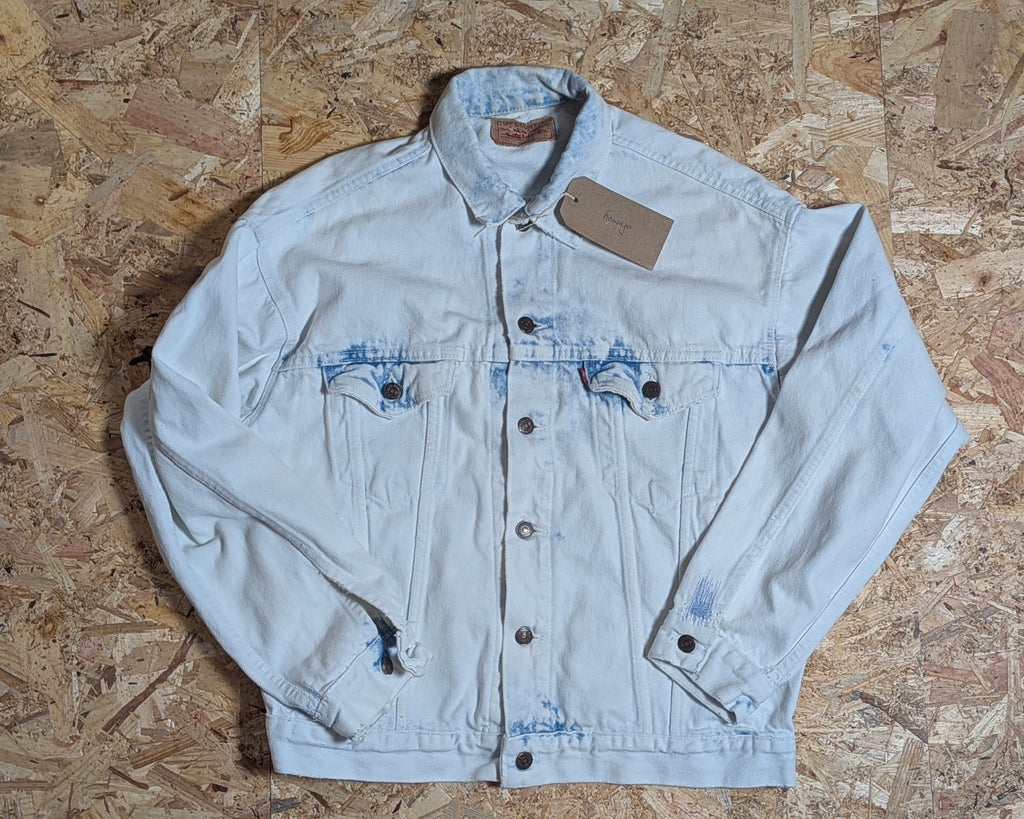 Vintage 80s Levi's Trucker — Bleach Wash, Visible Mending, Made in USA
