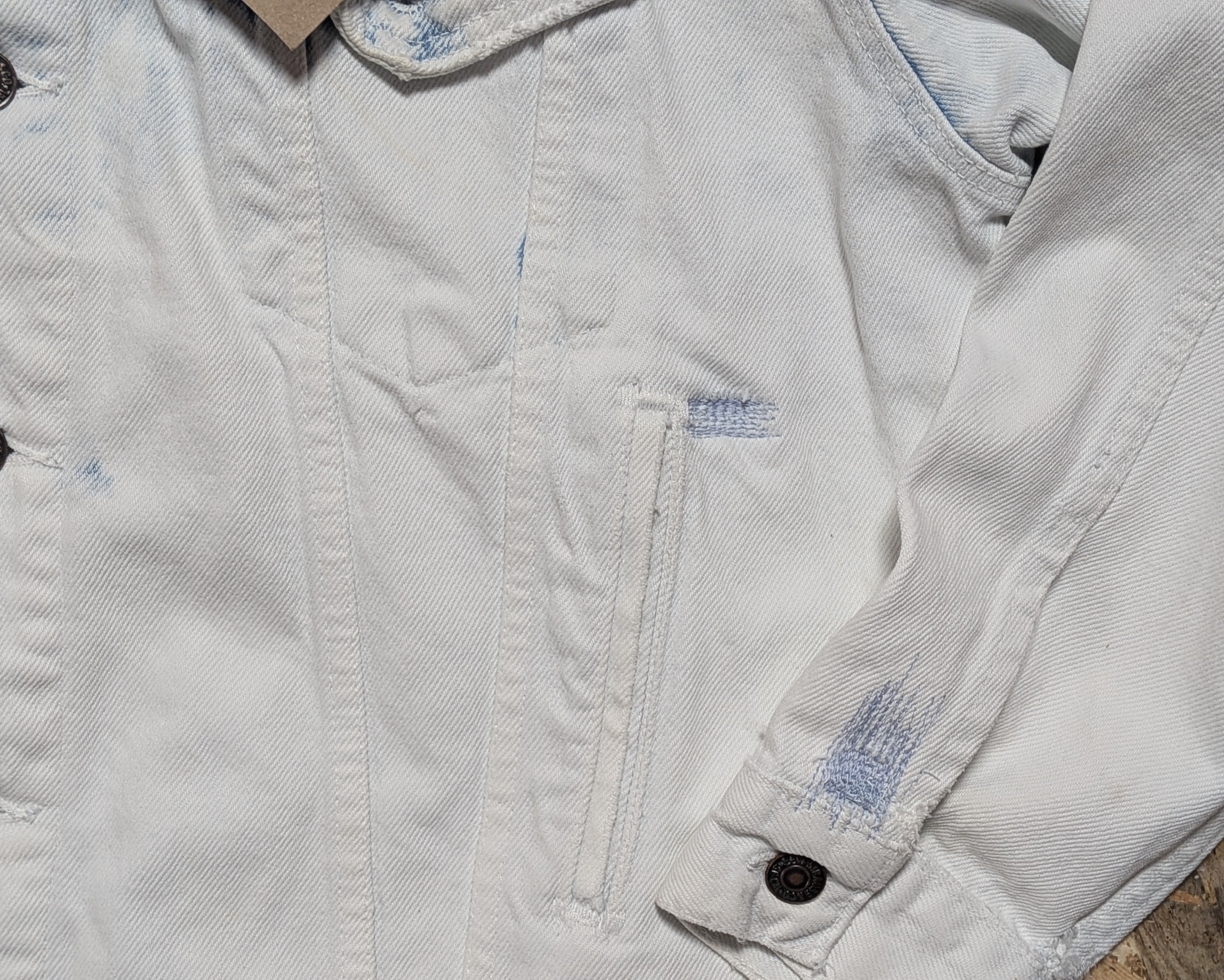 Vintage 80s Levi's Trucker — Bleach Wash, Visible Mending, Made in USA
