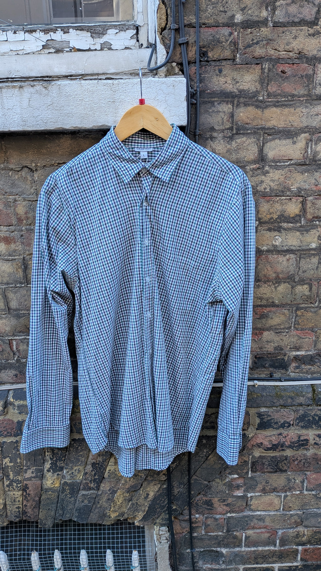 Steven Alan Gingham Shirt – Green/Navy Check (L) Made in USA