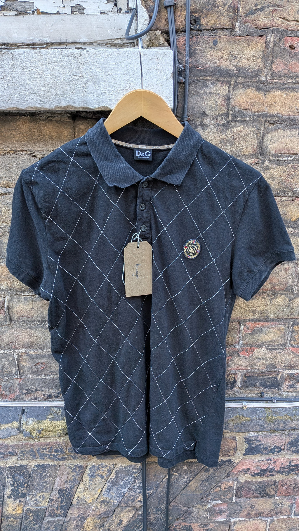 D&G Dolce & Gabbana Polo Shirt – Black Argyle (S)